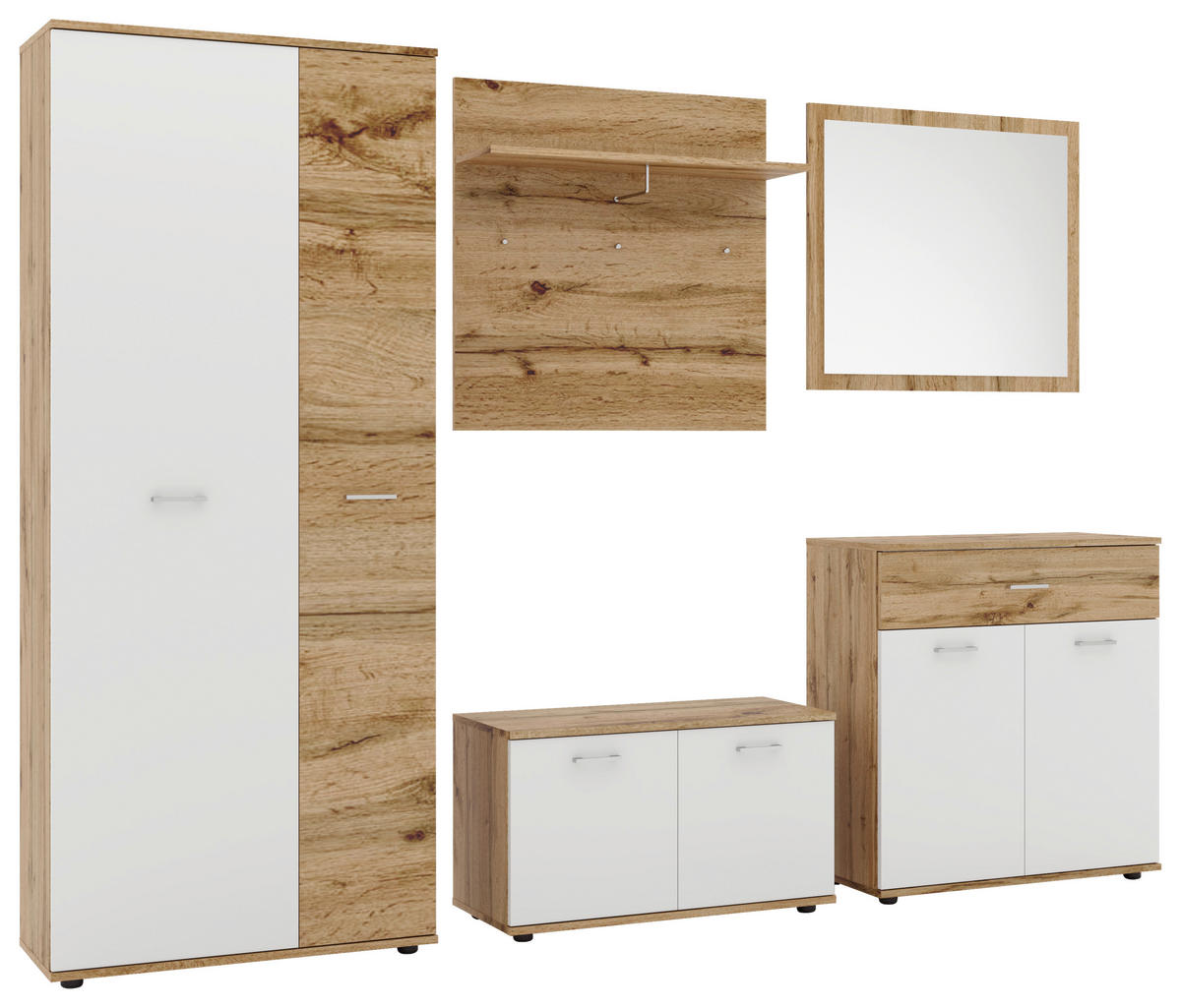 GARDEROBE 5-teilig  in 240/190/35 cm  - Eiche Wotan/Weiß, KONVENTIONELL, Glas/Holzwerkstoff (240/190/35cm) - Xora