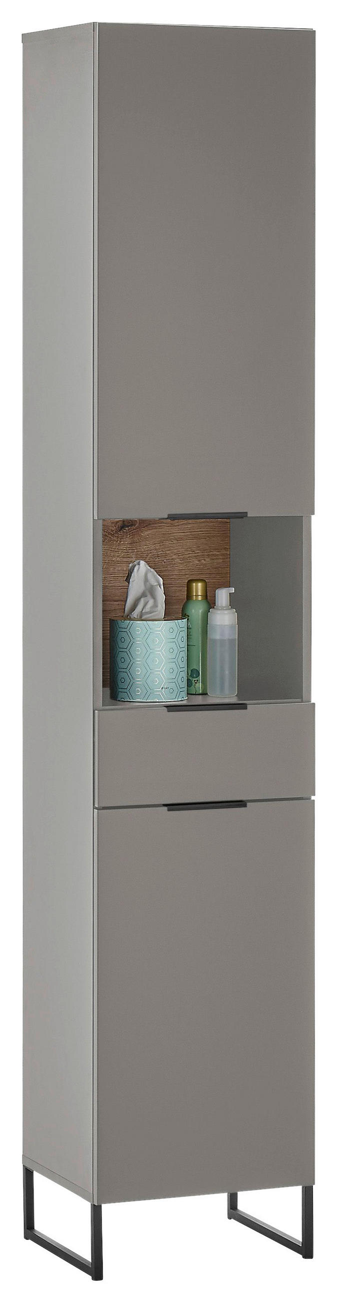 HOCHSCHRANK 38/195/32 cm  - Eichefarben/Schwarz, KONVENTIONELL, Holzwerkstoff/Metall (38/195/32cm) - home24