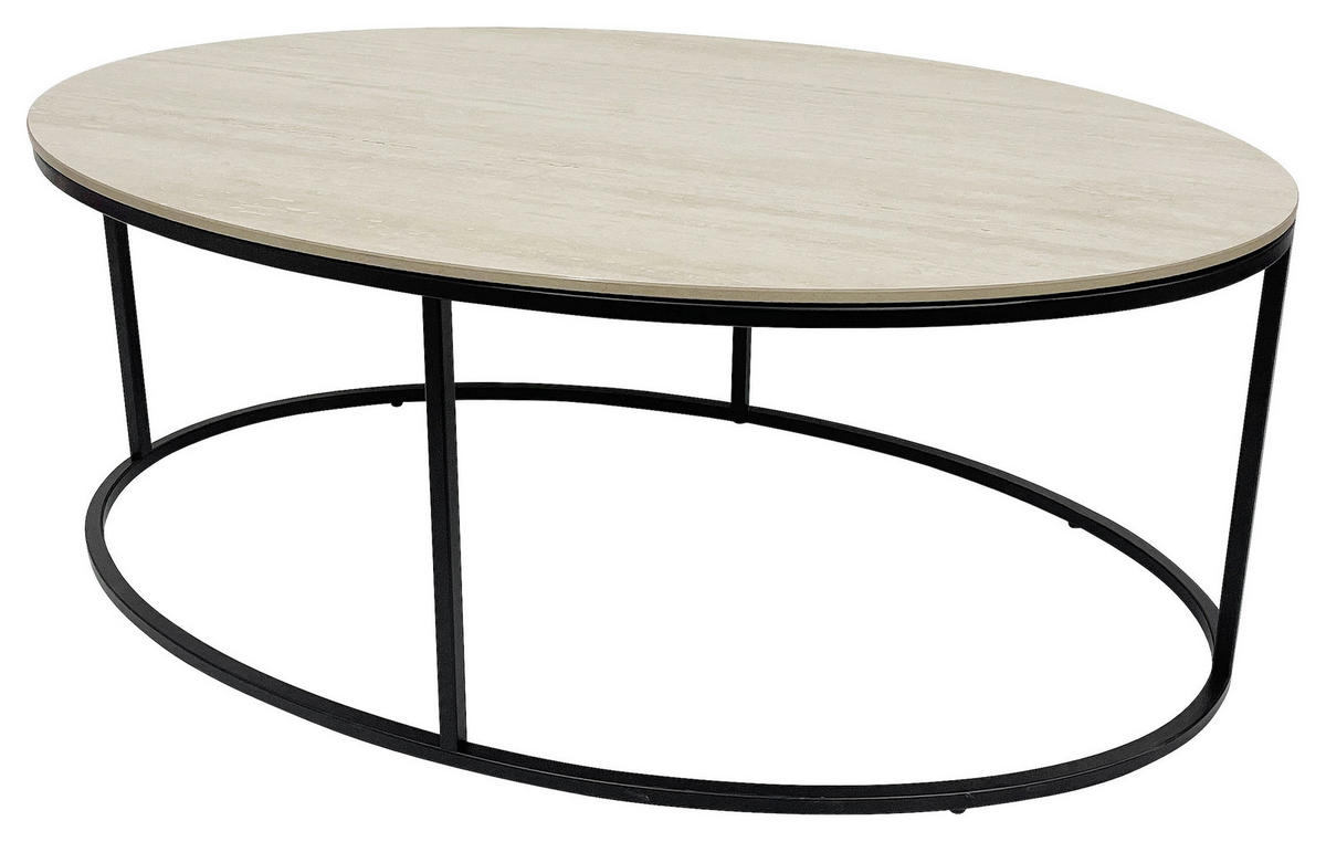 COUCHTISCH 110/60/42 cm oval Creme, Schwarz  - Creme/Schwarz, Design, Keramik/Metall (110/60/42cm) - Xora