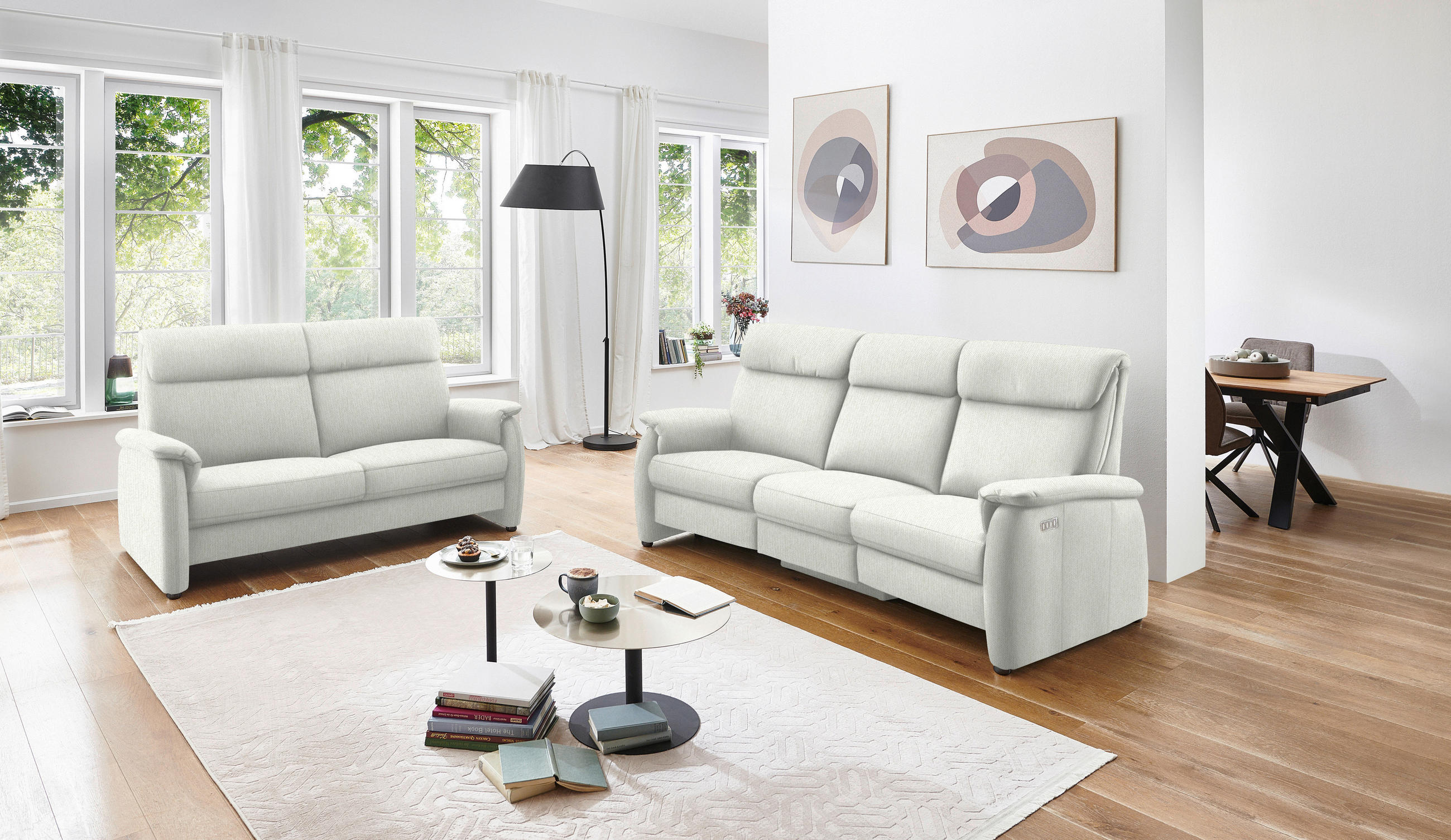 2,5-SITZER in Flachgewebe Weiß  - Schwarz/Weiß, KONVENTIONELL, Textil/Metall (178/107/97cm) - Pure Home Comfort