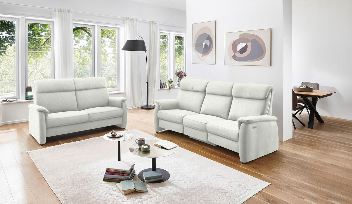 2,5-SITZER in Flachgewebe Weiss  - Weiss/Schwarz, Konventionell, Textil/Metall (178/107/97cm) - Pure Home Comfort
