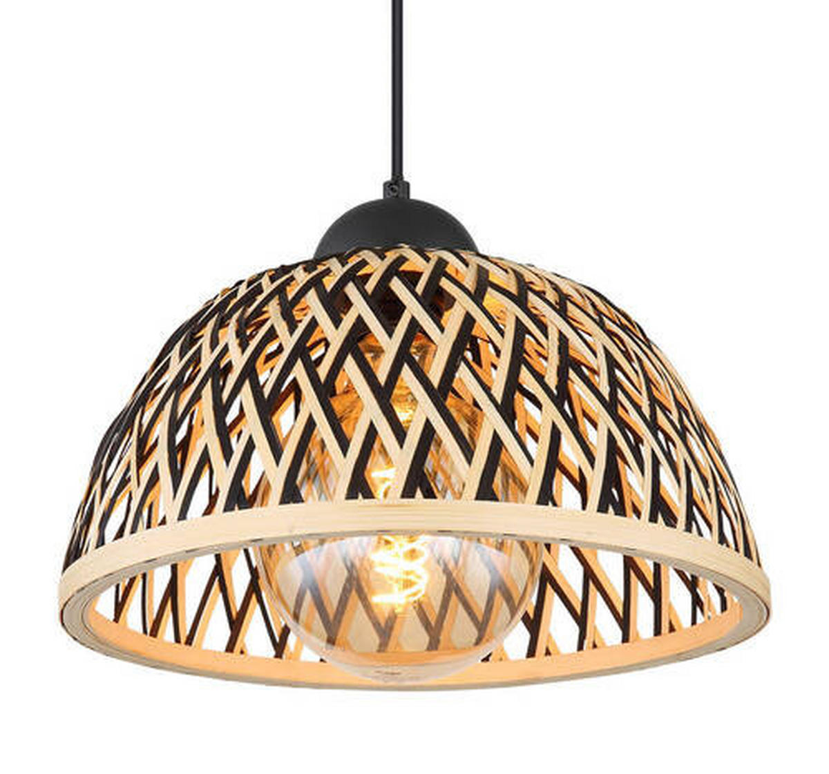 HÄNGLAMPA COLLY 30/120 cm  - svart/naturfärgad, Basics, metall/trä (30/120cm) - Globo
