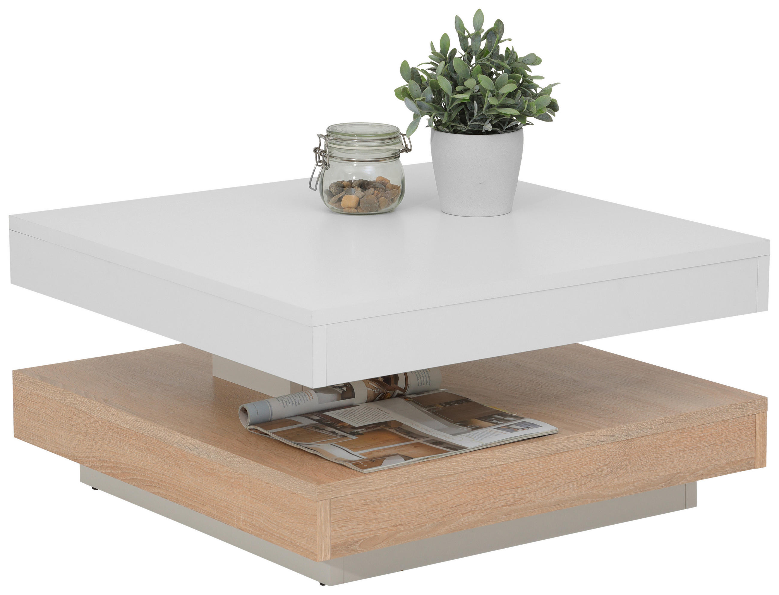 COUCHTISCH 67/67/35 cm quadratisch Weiß, Sonoma Eiche  - Weiß/Sonoma Eiche, Basics, Holzwerkstoff (67/67/35cm) - Boxxx