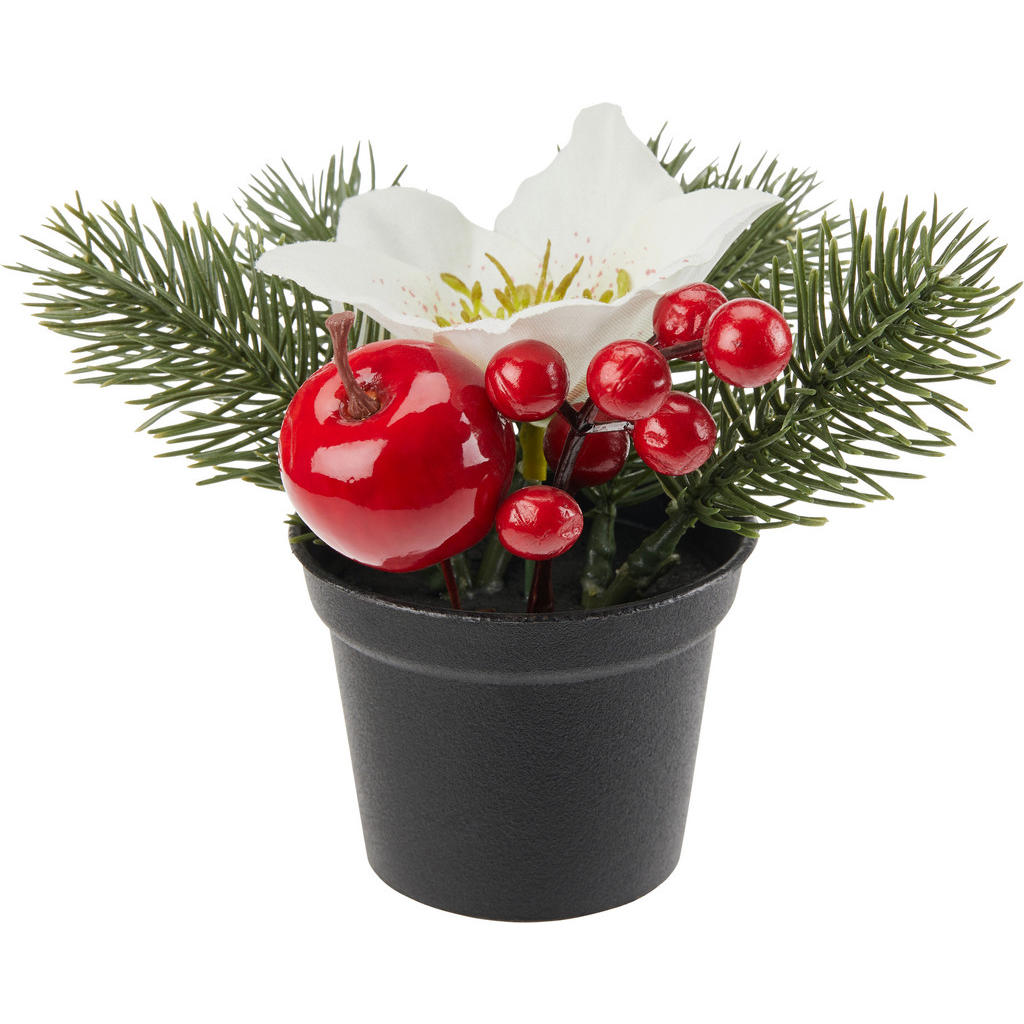 Kunstpflanze Christrose Rot / Weiß H: 13 cm Tea