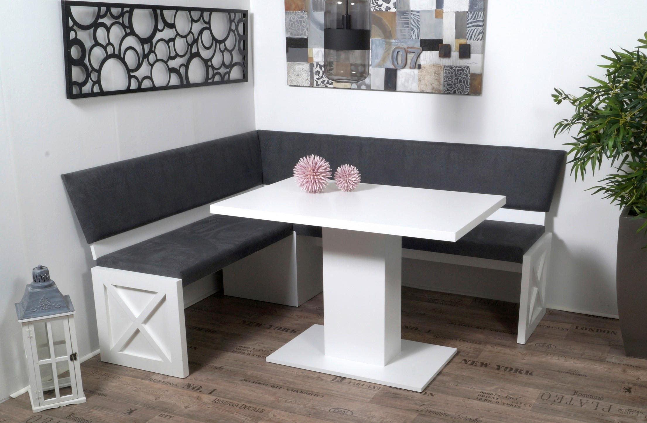 ECKBANK 150/185 cm  in Grau, Weiß  - Weiß/Grau, KONVENTIONELL, Holzwerkstoff/Textil (150/185cm) - MID.YOU