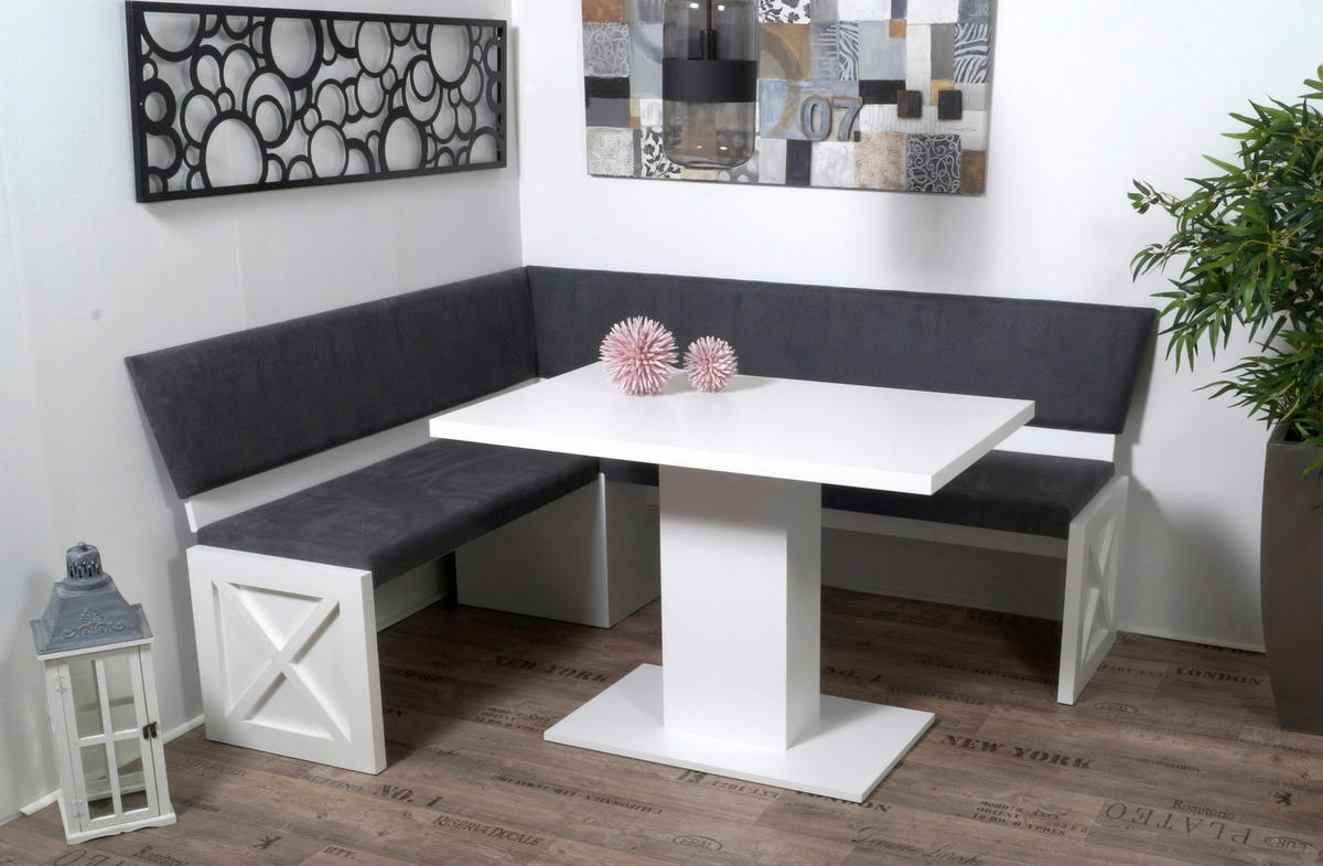 ECKBANK 150/185 cm  in Grau, Weiß  - Weiß/Grau, KONVENTIONELL, Holzwerkstoff/Textil (150/185cm) - MID.YOU