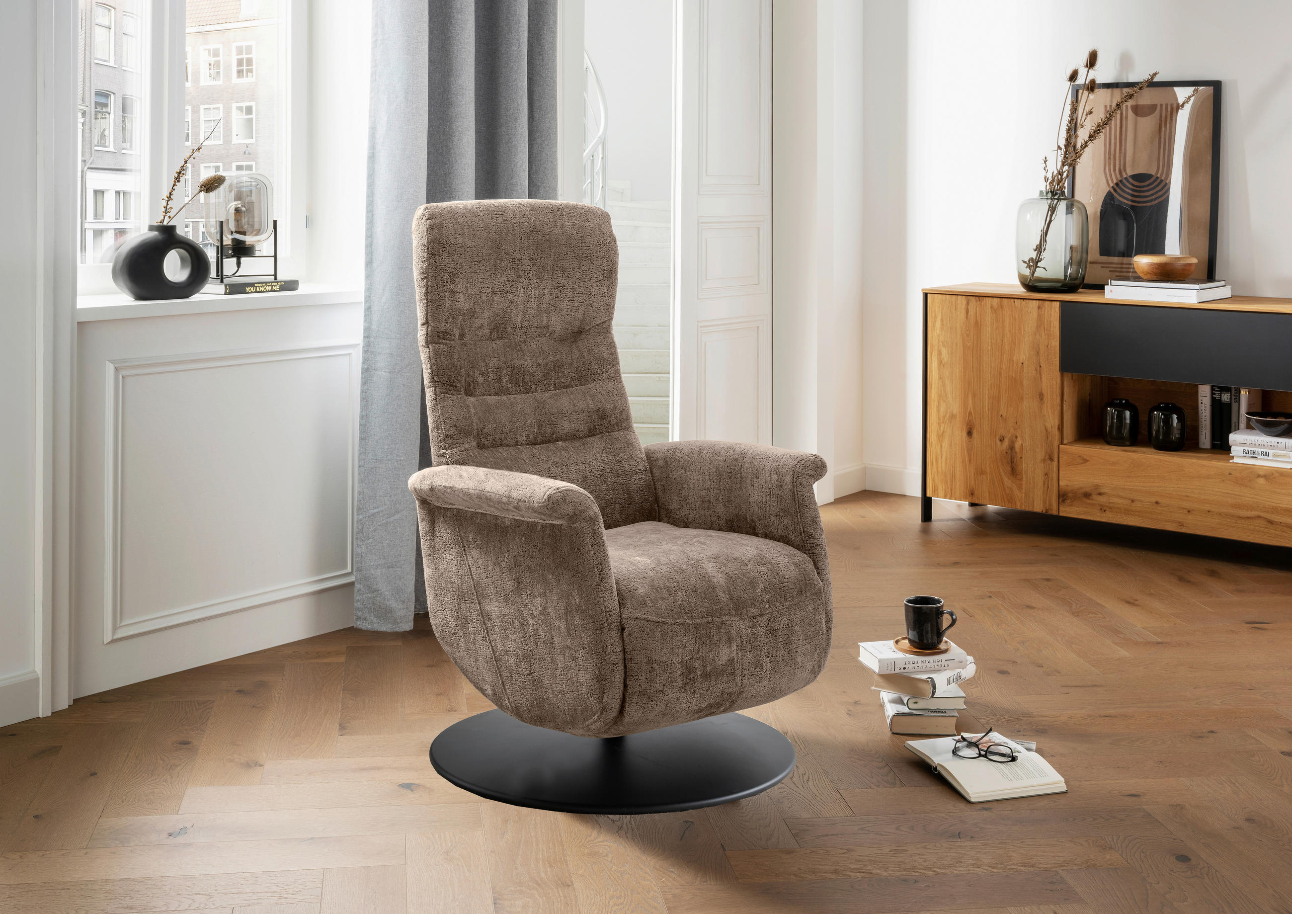 RELAXSESSEL LATINA Kopfteilverstellung, Fußteilverstellung, Rücken echt    - Anthrazit/Schwarz, MODERN, Textil/Metall (72/118/85-165cm) - Livetastic
