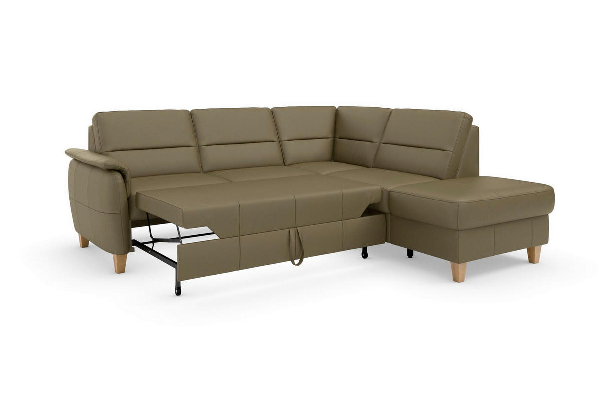 ROHOVÁ SEDAČKA, koža, olivovozelená - olivovozelená/farba duba, Basics, koža/drevo (236/212cm) - Sit & More