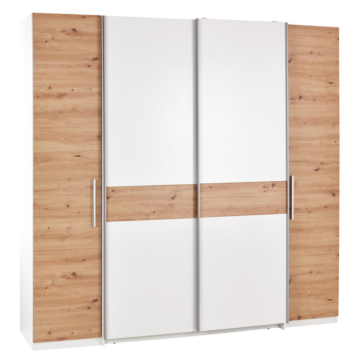 DREHTÜRENSCHRANK 215/215/62 cm 4-türig Weiß, Eiche Artisan  - Chromfarben/Weiß, KONVENTIONELL, Holzwerkstoff (215/215/62cm)