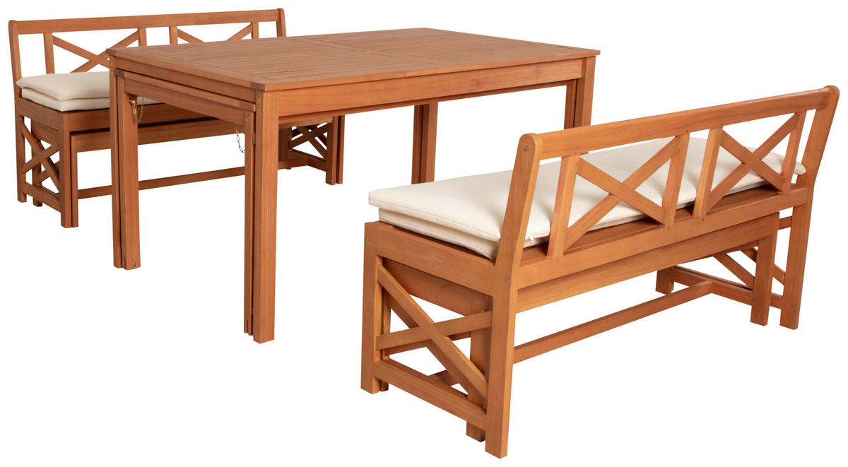 GARTENSET Eukalyptusholz Hartholz  - Weiß/Teakfarben, Natur, Holz/Textil - Ambia Garden