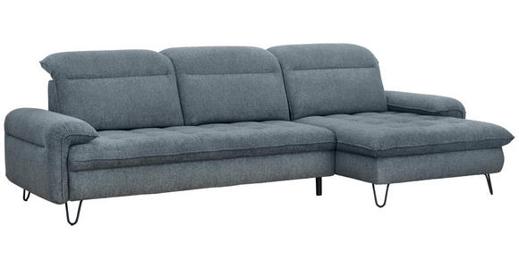 ECKSOFA in Chenille Blaugrau  - Blaugrau/Schwarz, LIFESTYLE, Textil/Metall (310/180cm) - Valnatura