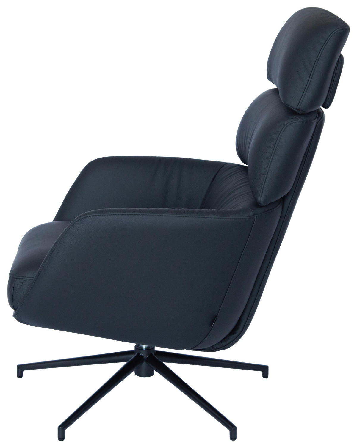 RELAXSESSELSET Echtleder Hocker, Kopfteilverstellung    - Schwarz, Design, Leder/Metall (73/110/87cm) - Dieter Knoll