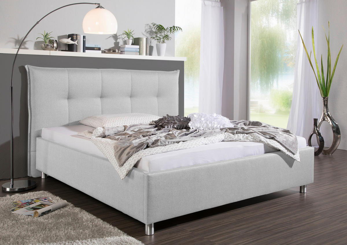 POLSTERBETT 180/200 cm,  in Hellgrau,  - Hellgrau/Alufarben, MODERN, Textil/Metall (180/200cm) - Livetastic