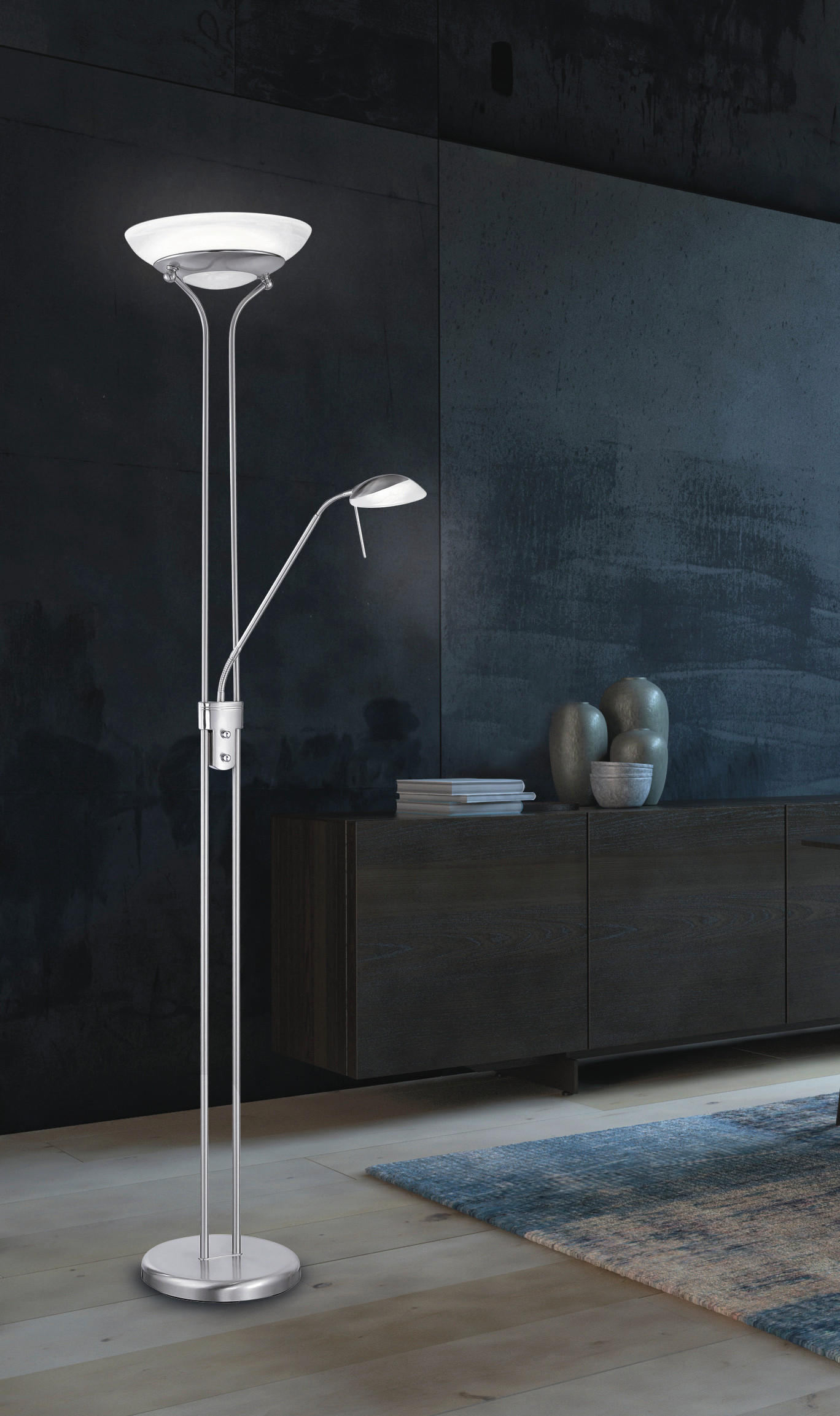 LED-STEHLEUCHTE - Weiss/Nickelfarben, Design, Glas/Metall (32/182cm) - Fischer & Honsel
