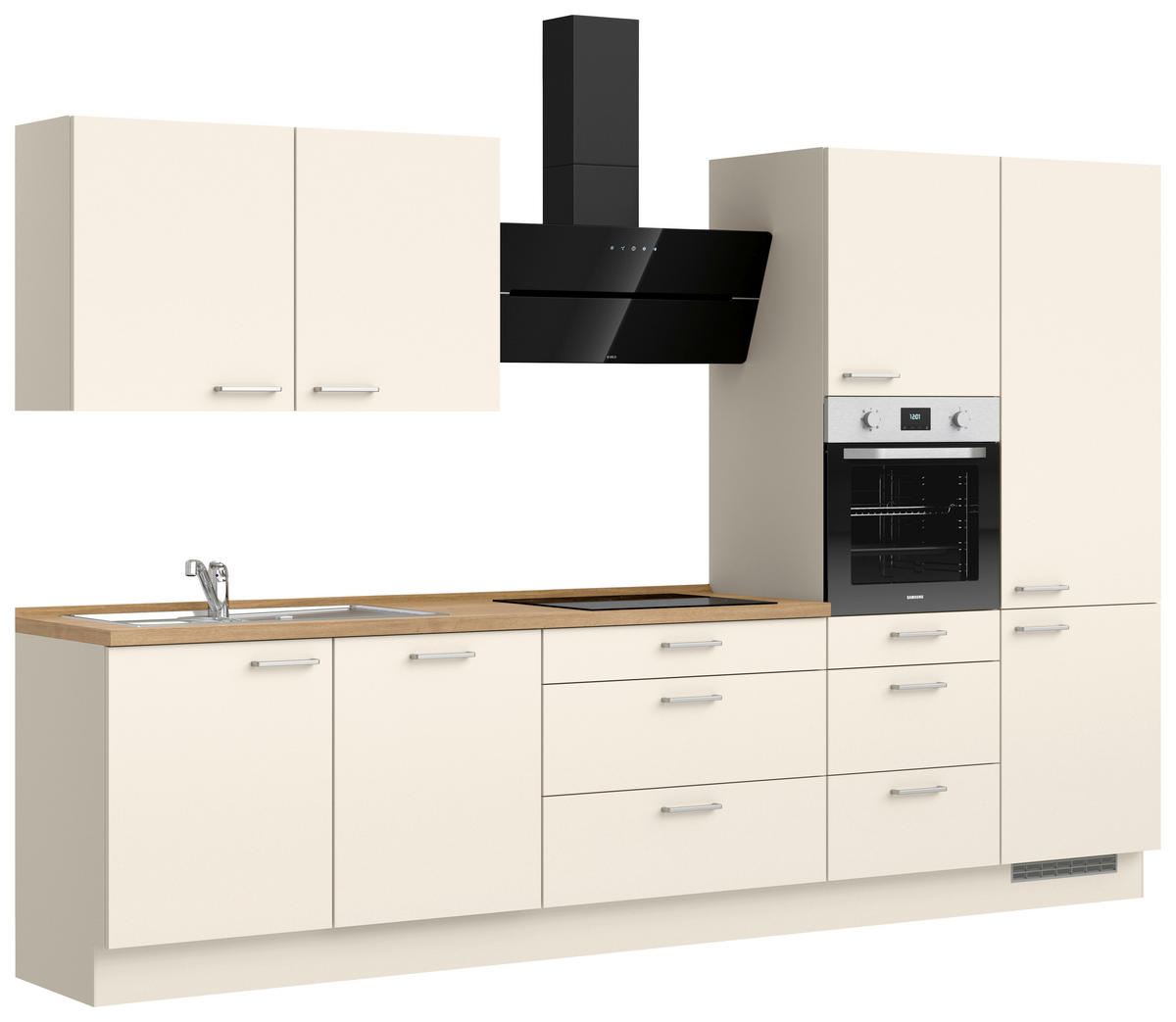 KÜCHENBLOCK Touch 330 cm  in Eichefarben, Magnolie  - Edelstahlfarben/Eichefarben, MODERN, Holzwerkstoff/Metall (330cm) - Nobilia