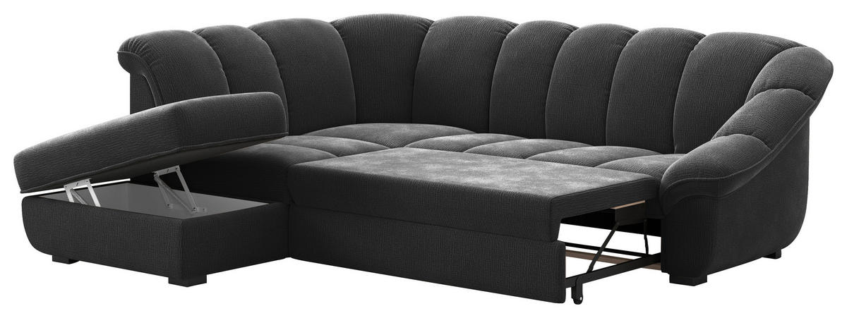 ECKSOFA Schwarz Chenille Bettkasten, Schlaffunktion, Rücken echt  - Schwarz, KONVENTIONELL, Kunststoff/Textil (222/260cm) - Welnova