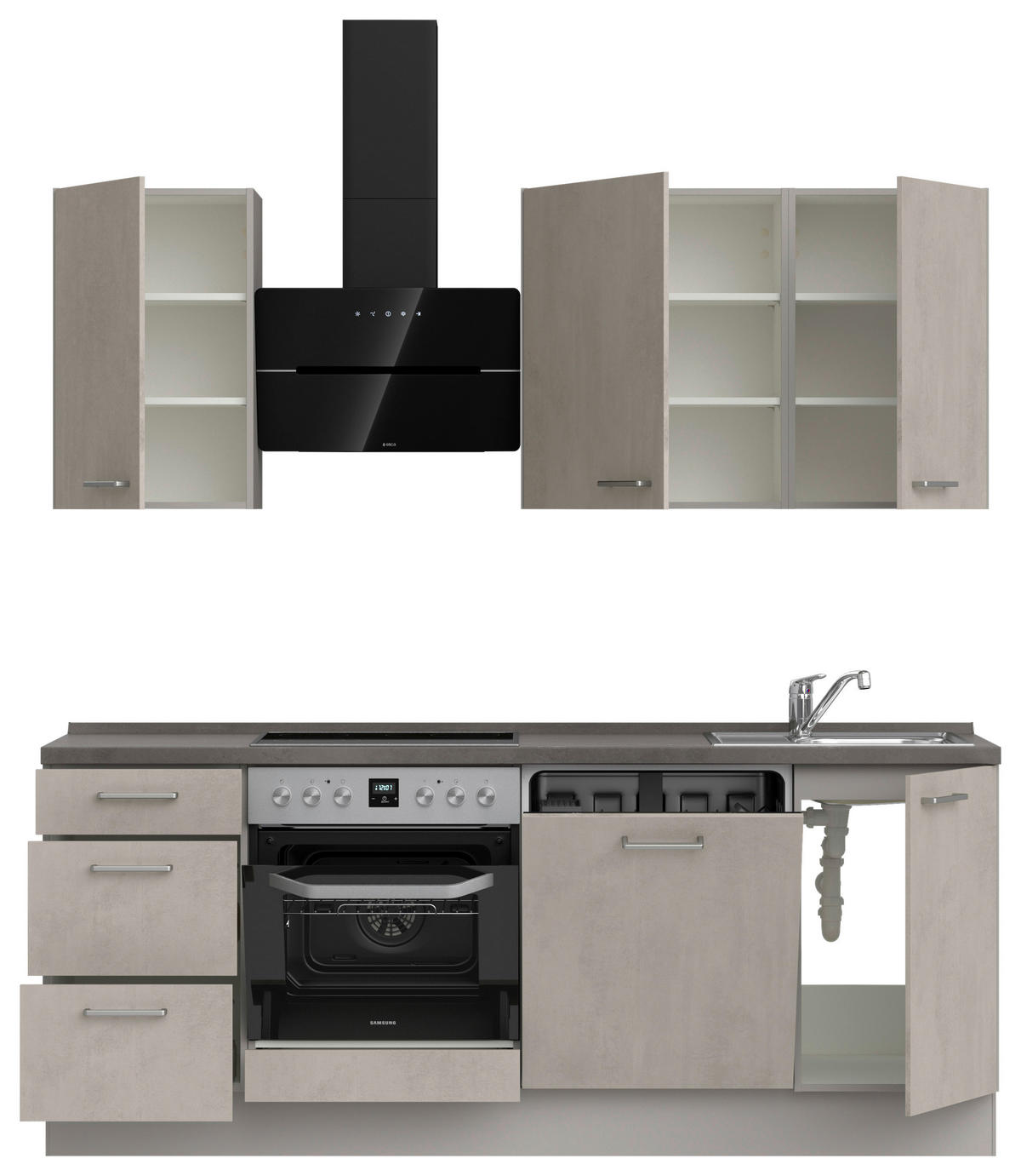 KÜCHENBLOCK 210 cm   in Grau, Schieferfarben  - Schieferfarben/Edelstahlfarben, MODERN, Holzwerkstoff/Metall (210cm) - Nobilia