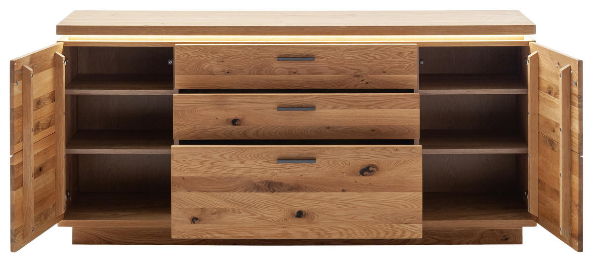 ŠIROKÁ KOMODA, dub, 180/84/44 cm - barvy dubu/černá, Natur, kov/dřevo (180/84/44cm) - Linea Natura