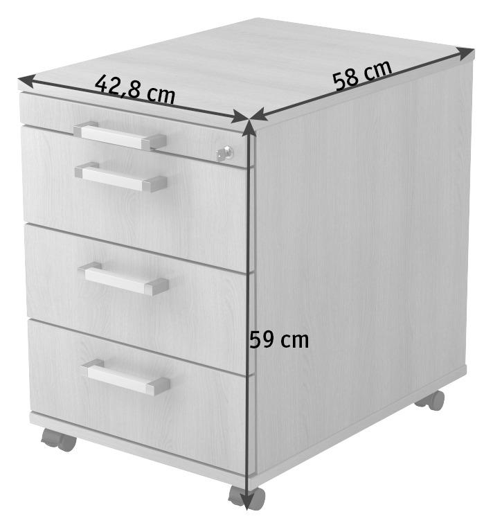 ROLLCONTAINER Eichefarben  - Chromfarben/Eichefarben, KONVENTIONELL, Holzwerkstoff/Kunststoff (42,8/59/58cm) - Venda