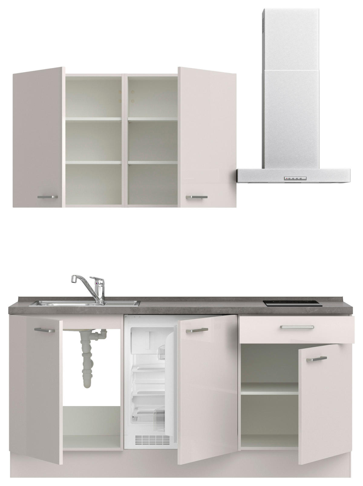 KÜCHENBLOCK Flash 180 cm  in Schieferfarben, Seidengrau  - Schieferfarben/Edelstahlfarben, MODERN, Holzwerkstoff/Metall (180cm) - Nobilia