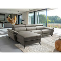ECKSOFA SONO in Lederlook Echtleder Schlammfarben Armteilverstellung, Kopfteilverstellung  179/252 cm  - Schlammfarben/Schwarz, Design, Leder/Textil (179/252cm) - Livetastic
