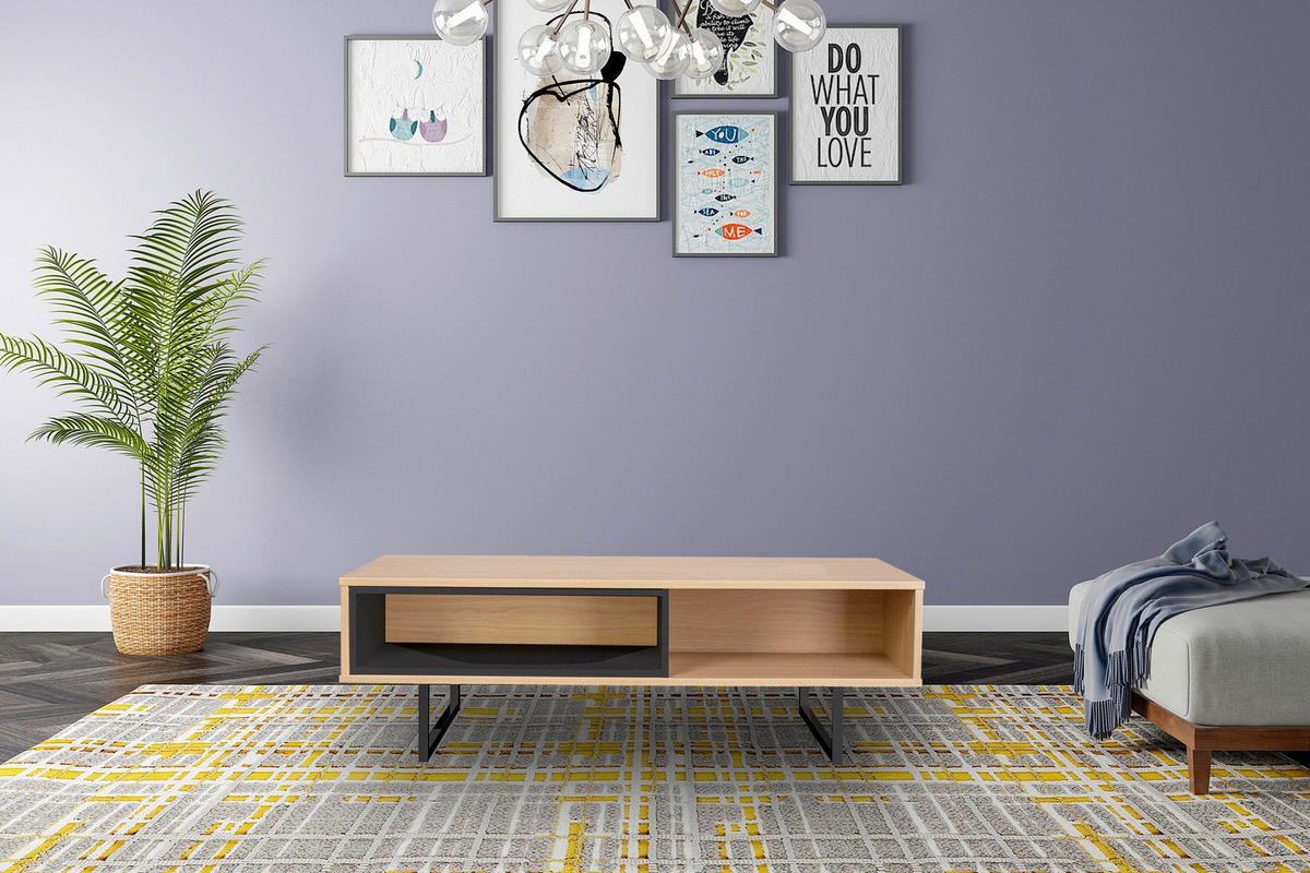 COUCHTISCH 110/55/38 cm rechteckig Naturfarben, Schwarz  - Schwarz/Naturfarben, Design, Holzwerkstoff/Metall (110/55/38cm) - Livetastic