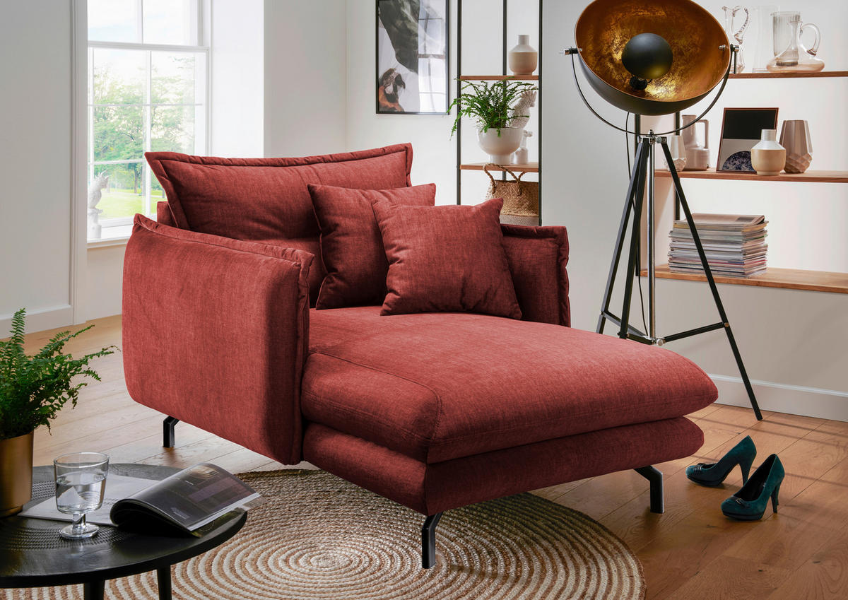 XXL-SESSEL in Velours Koralle  - Koralle/Schwarz, Modern, Textil/Metall (111/101/167cm) - Livetastic