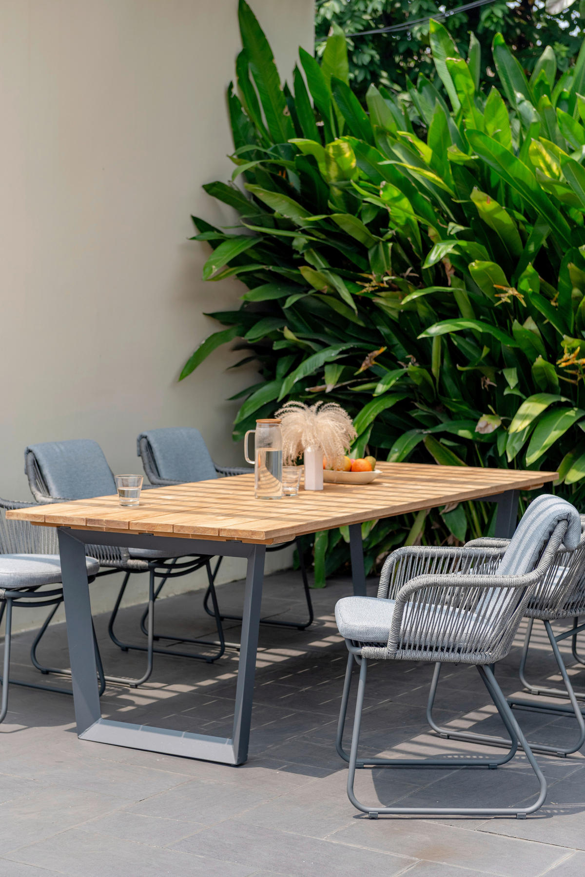 GARTENTISCH Holz, Metall Anthrazit, Teakfarben rechteckig  - Anthrazit/Teakfarben, MODERN, Holz/Metall (216/99/75cm) - Amatio