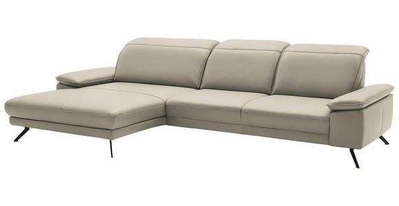 ECKSOFA in Echtleder Ecru 193/332 cm - Ecru/Schwarz, Design, Leder/Metall (193/332cm) - Dieter Knoll