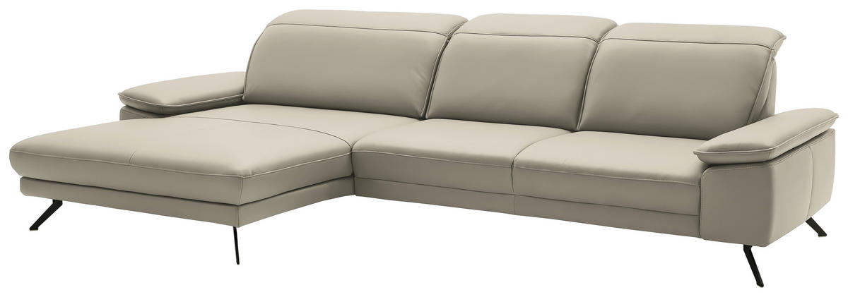 ECKSOFA in Echtleder Ecru  - Ecru/Schwarz, Design, Leder/Metall (193/332cm) - Dieter Knoll