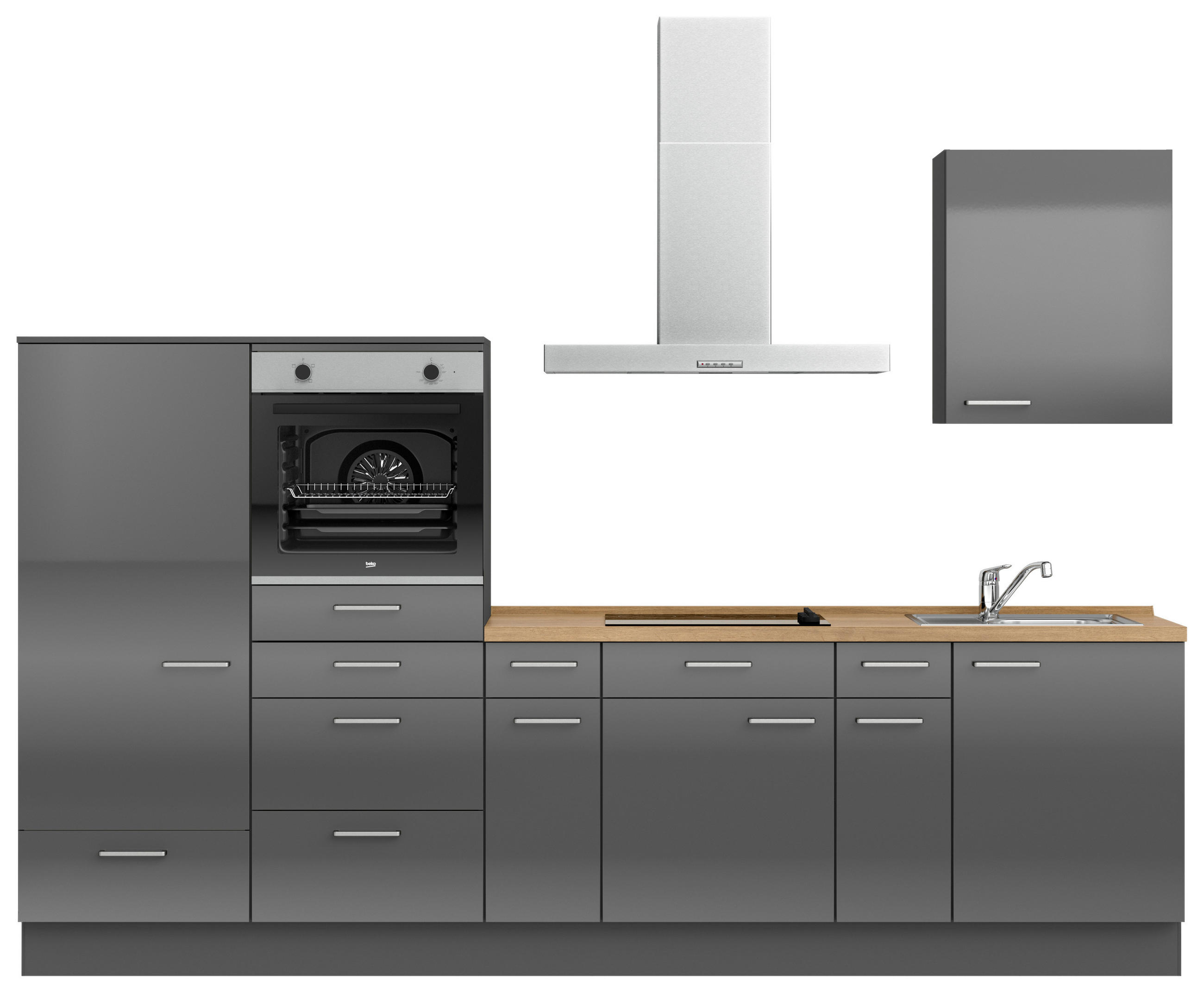 KÜCHENLEERBLOCK 300 cm   in Eichefarben, Schieferfarben  - Schieferfarben/Edelstahlfarben, MODERN, Holzwerkstoff/Metall (300cm) - Nobilia
