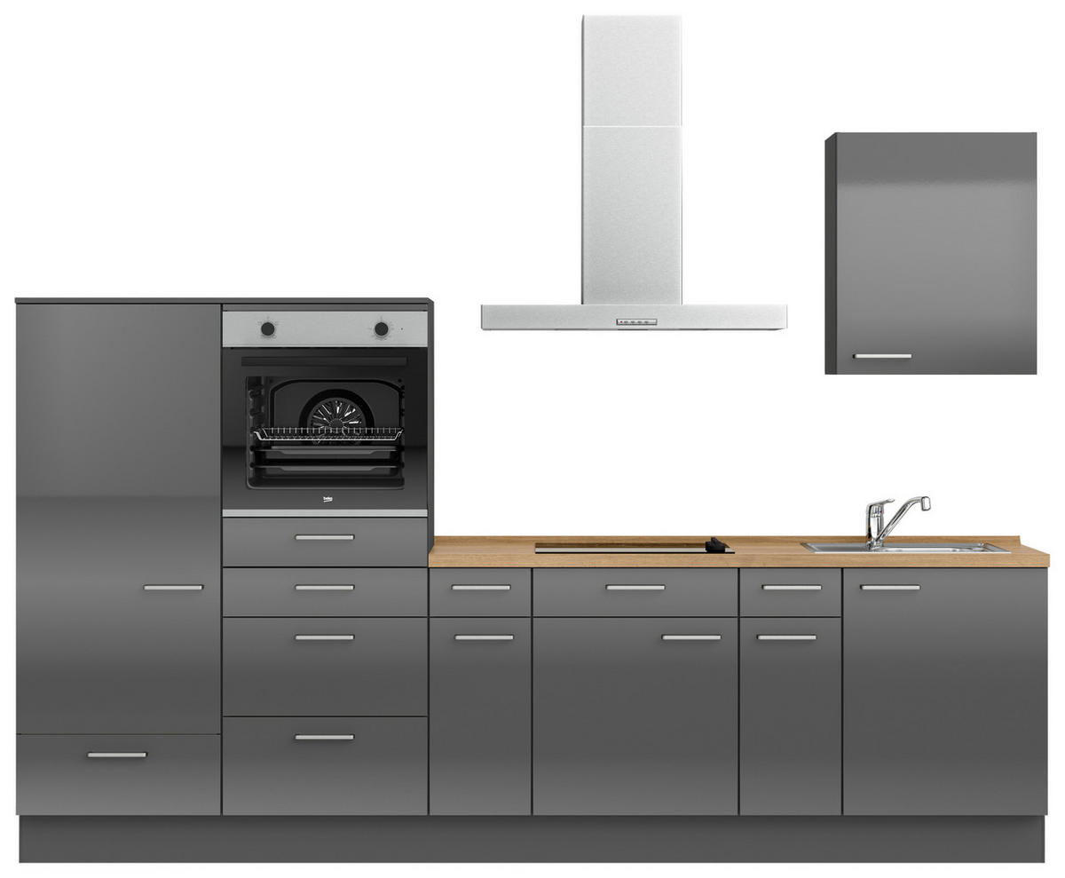 KÜCHENLEERBLOCK 300 cm   in Eichefarben, Schieferfarben  - Schieferfarben/Edelstahlfarben, MODERN, Holzwerkstoff/Metall (300cm) - Nobilia