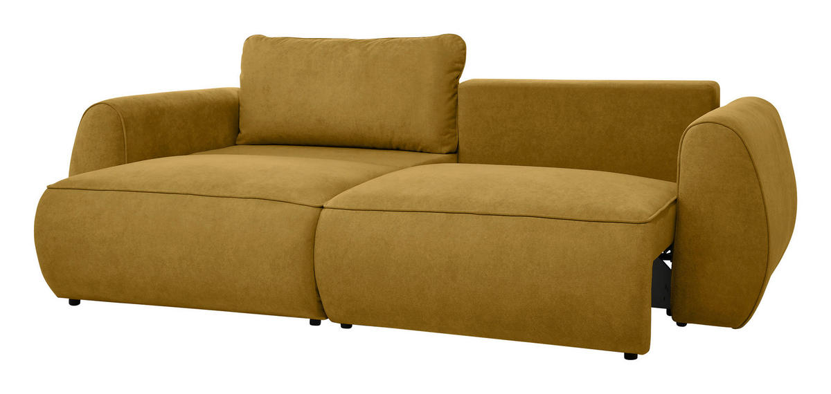 SCHLAFSOFA Chenille Goldfarben  inkl. Zierkissen, Rückenkissen, Bettkasten, Schlaffunktion, Rücken echt, Liegefläche im Originalstoff  - Goldfarben/Schwarz, KONVENTIONELL, Kunststoff/Textil (257/96/110cm) - Milino