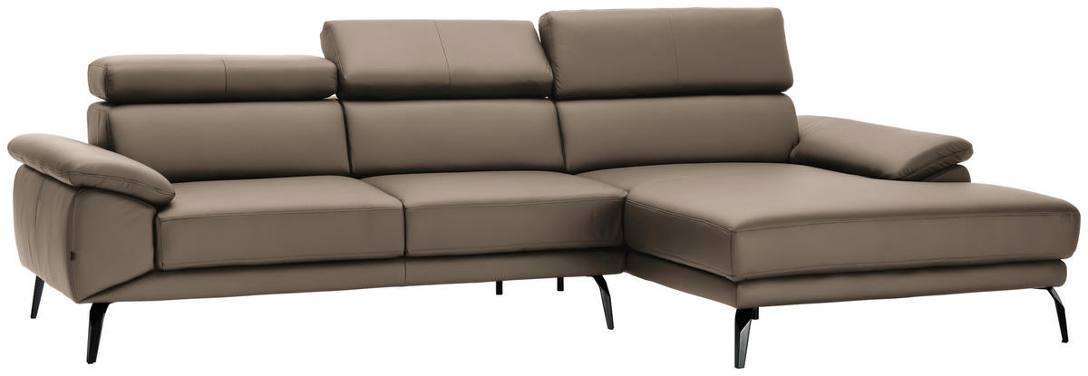 ECKSOFA in Echtleder Hellbraun  - Hellbraun/Schwarz, Design, Leder/Metall (295/187cm) - Novel