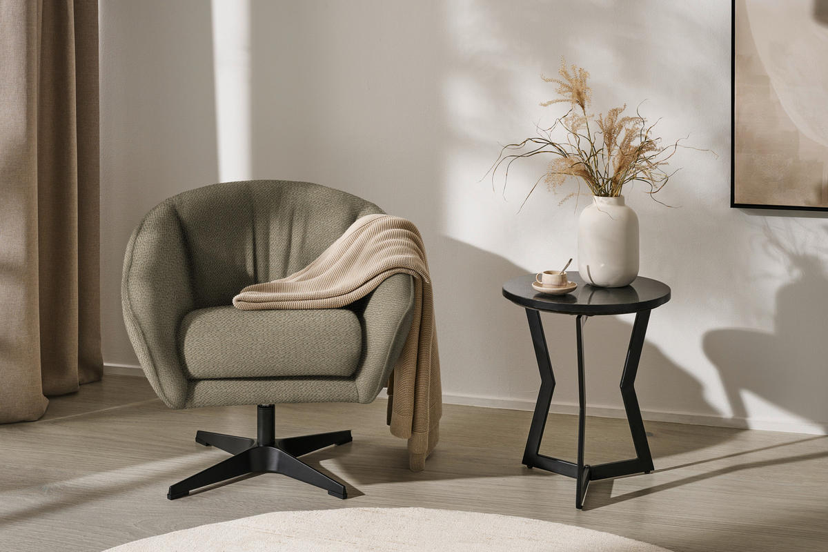 SESSEL in Chenille Taupe  - Taupe/Schwarz, Design, Textil/Metall (80/78/80cm) - Stylife