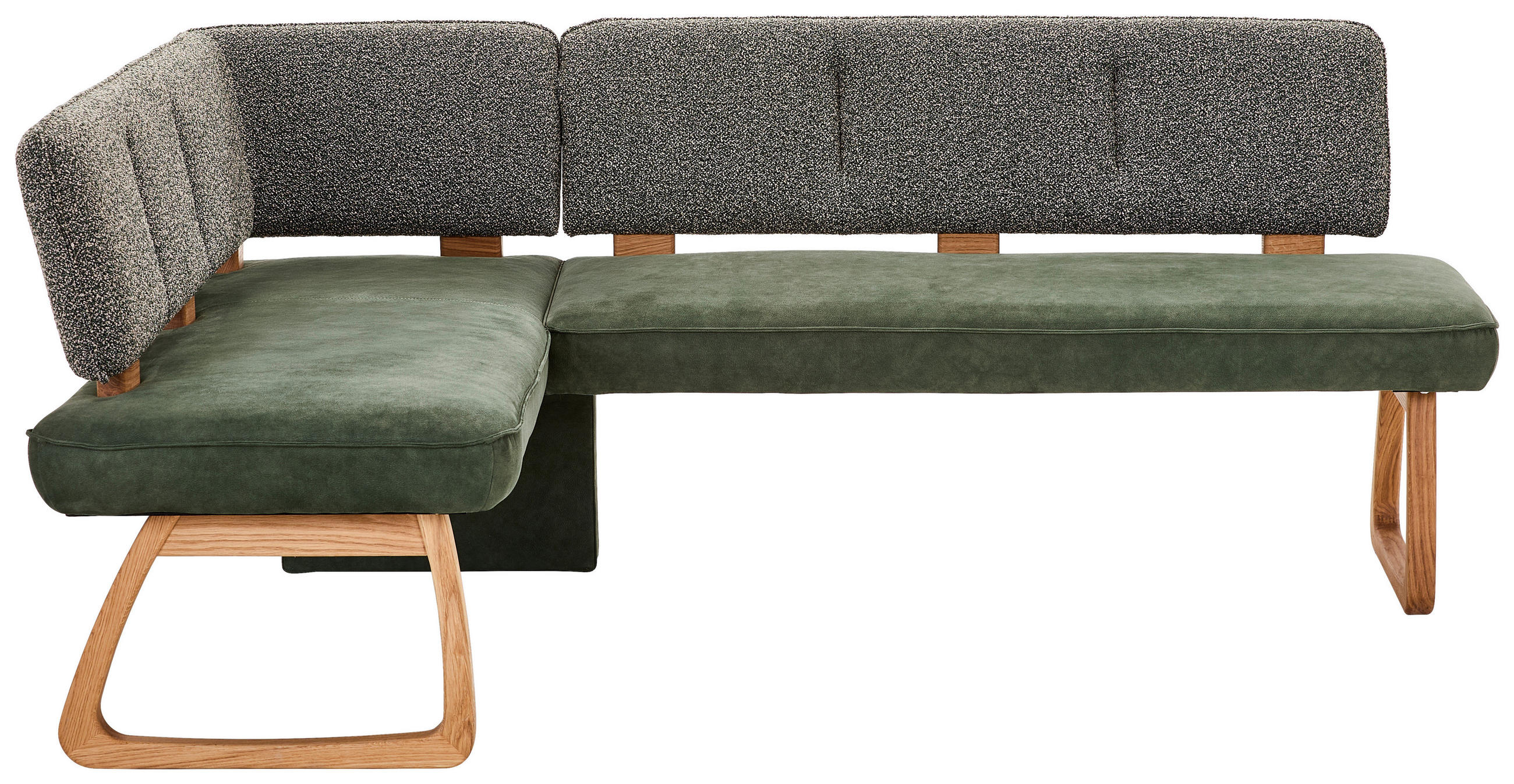 ECKBANK 155/208 cm Webstoff, Mikrofaser Grün, Dunkelgrün Eiche vollmassiv   - Dunkelgrün/Grün, KONVENTIONELL, Holz/Textil (155/208cm) - Venda