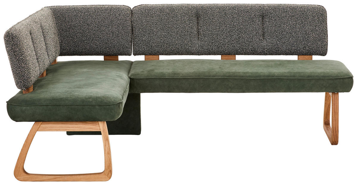 ECKBANK 155/208 cm Webstoff, Mikrofaser Grün, Dunkelgrün Eiche vollmassiv   - Dunkelgrün/Grün, KONVENTIONELL, Holz/Textil (155/208cm) - Venda