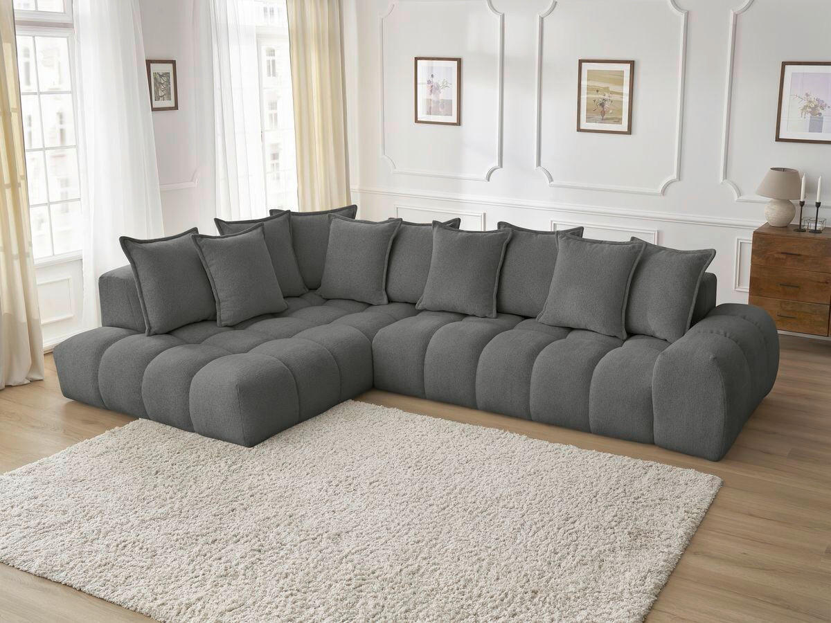 ECKSOFA Ottomane links  EVEREST Dunkelgrau Flachgewebe  - Dunkelgrau/Schwarz, MODERN, Kunststoff/Textil (210/352cm) - Livetastic