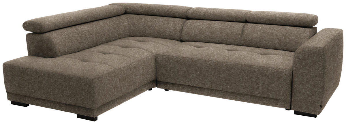 ECKSOFA in Chenille Hellbraun  - Hellbraun/Schwarz, Design, Kunststoff/Textil (205/284cm) - MID.YOU