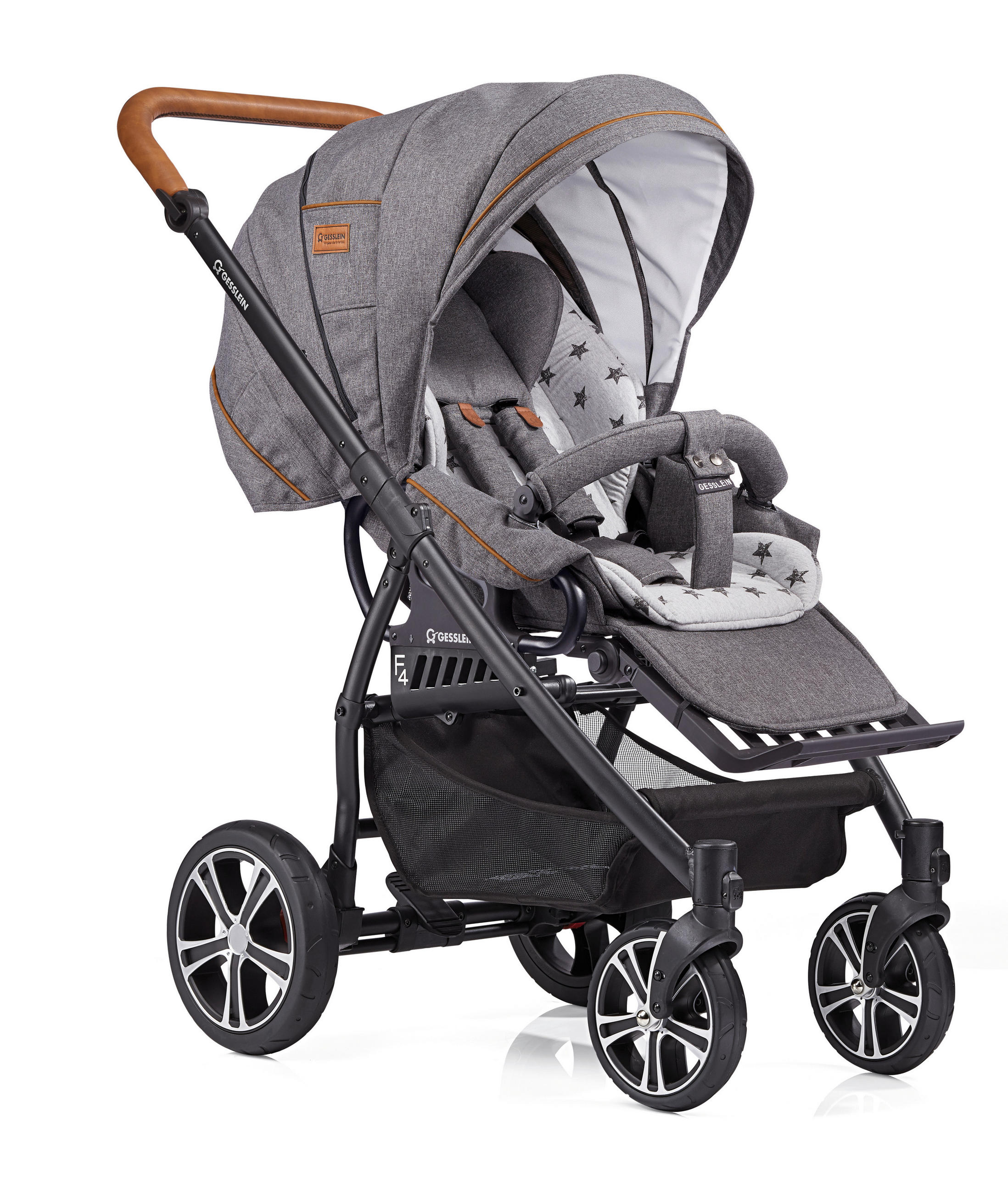 KINDERWAGENSET F4 Air+  - Dunkelgrau/Hellgrau, Basics, Textil/Metall (110/58/112cm) - Gesslein