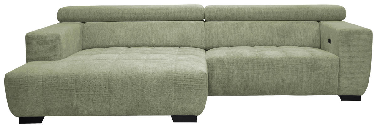 ECKSOFA in Webstoff Olivgrün  182/279 cm  - Schwarz/Olivgrün, KONVENTIONELL, Textil/Metall (182/279cm) - Hom`in
