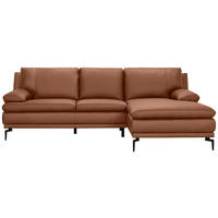 ECKSOFA Cognac Echtleder  - Cognac/Schwarz, Design, Leder (248/158cm) - MID.YOU