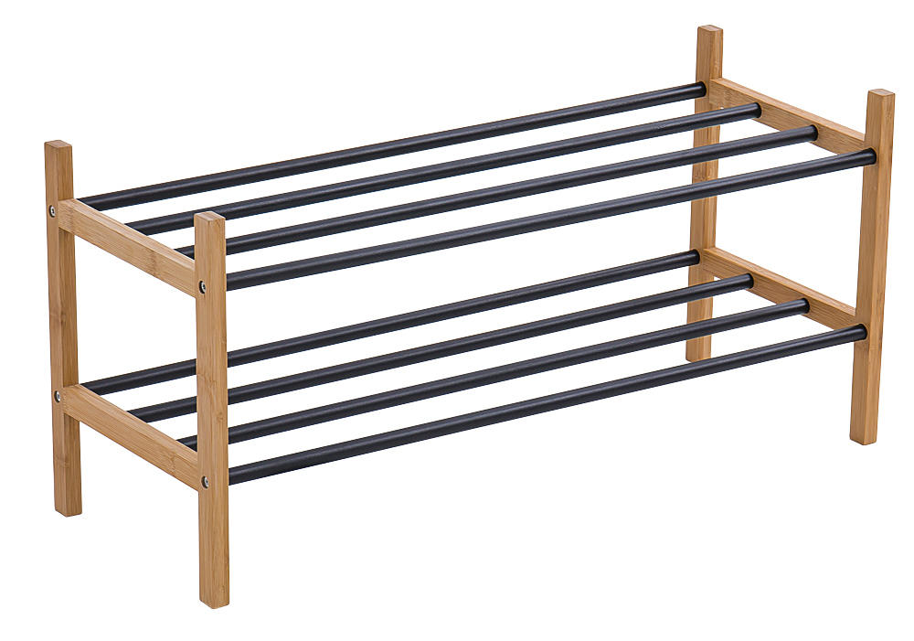 Schuhregal Bamboo 2 Ablagen 6 Paar Schwarz H: 37 cm