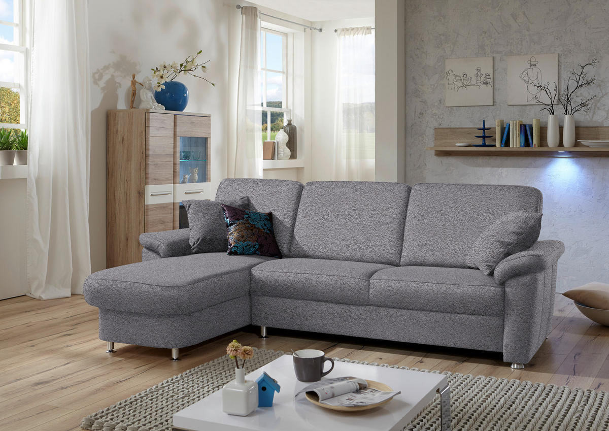 ECKSOFA in Flachgewebe Grau  - Chromfarben/Grau, Konventionell, Textil/Metall (163/250cm) - Beldomo System