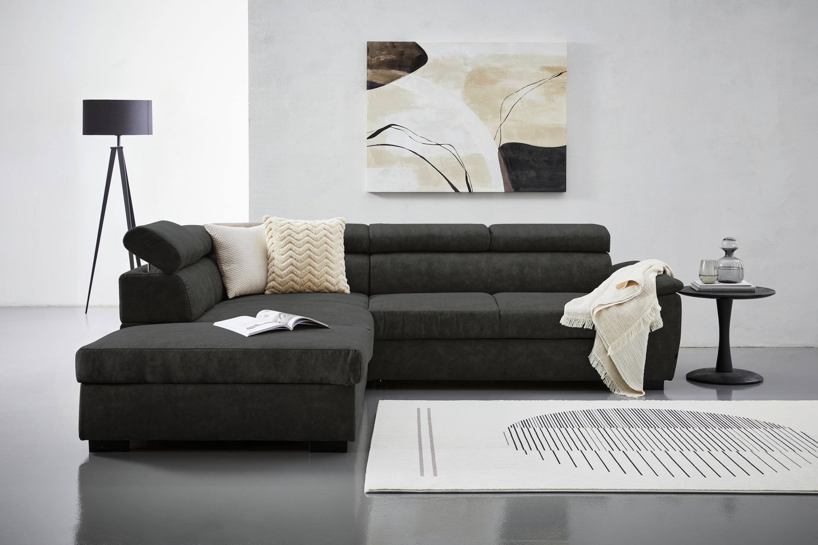 ECKSOFA in Lederlook Anthrazit  230/263 cm  - Anthrazit/Schwarz, Design, Kunststoff/Textil (230/263cm) - Hom`in