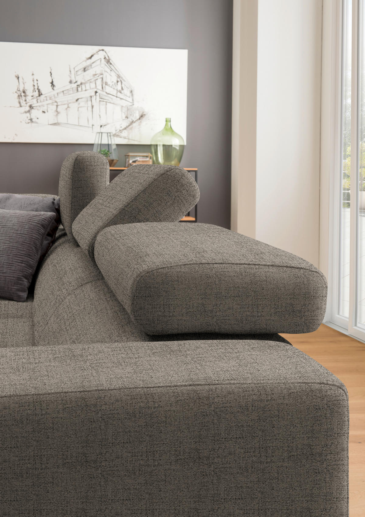 ECKSOFA in Chenille Hellbraun  - Chromfarben/Hellbraun, Design, Textil (207/301cm) - Xora