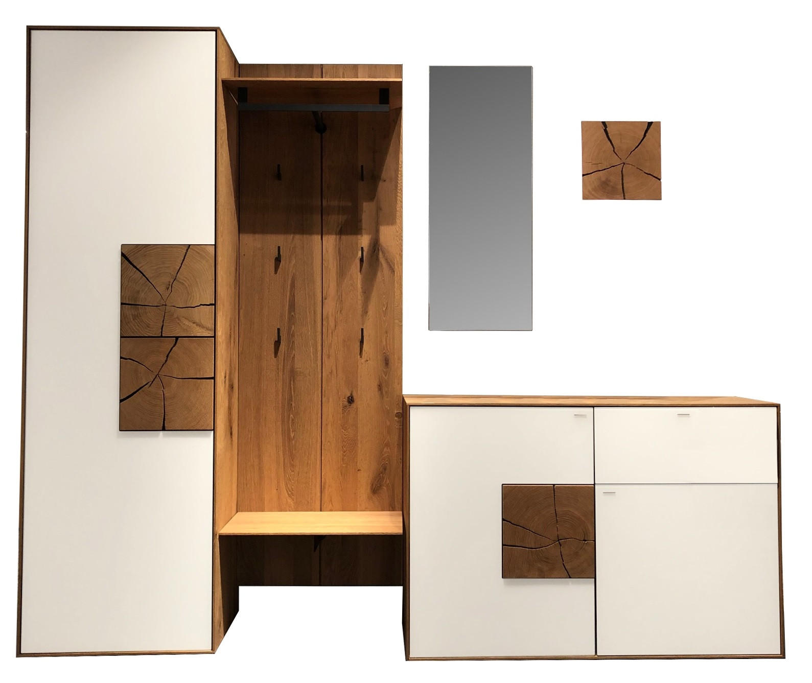 GARDEROBE 5-teilig  in  - Weiss/Eichefarben, Design, Glas/Holz - Valdera