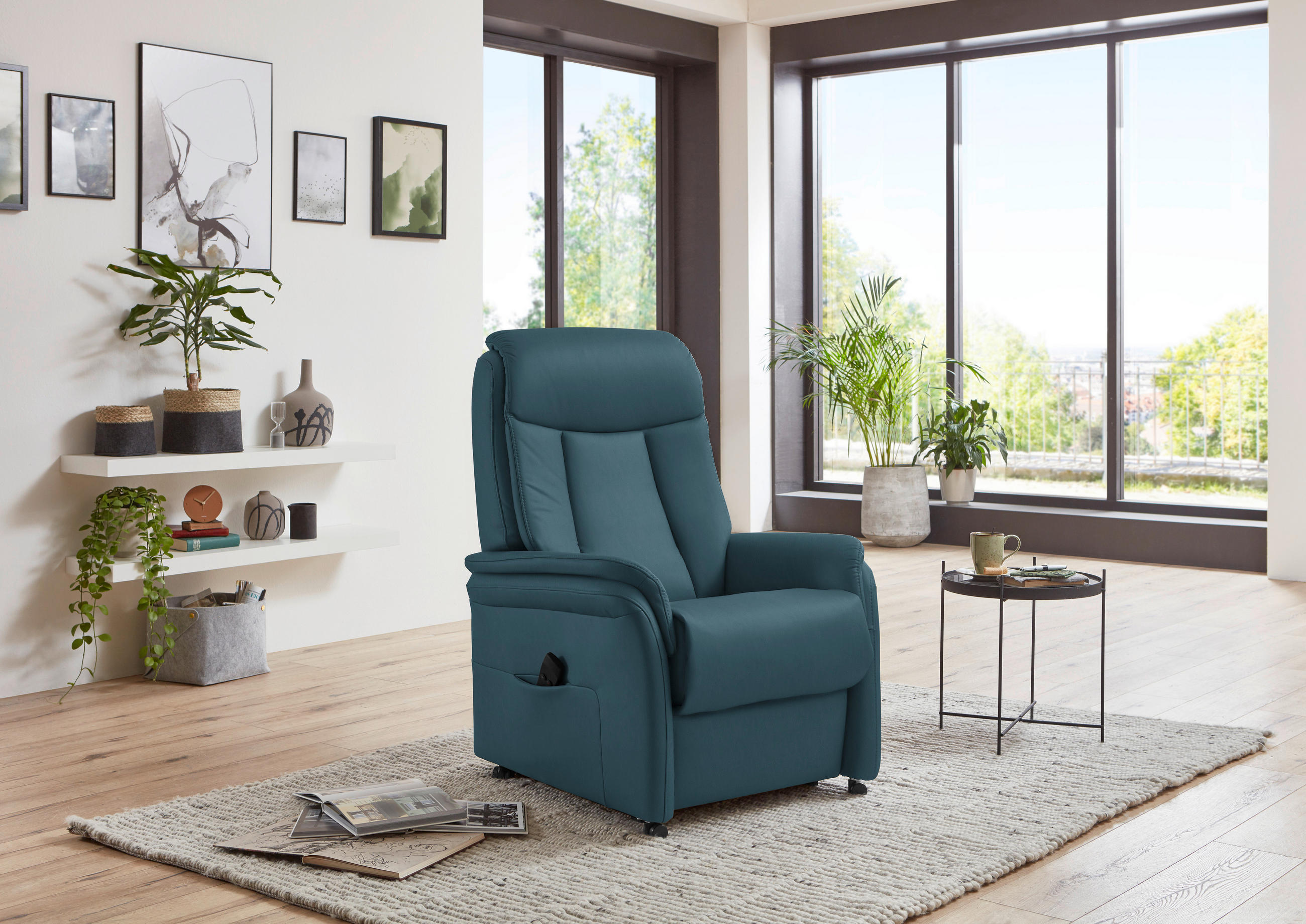 FERNSEHSESSEL in Blau  - Blau/Schwarz, KONVENTIONELL, Leder/Kunststoff (74/107/84cm) - Valdera