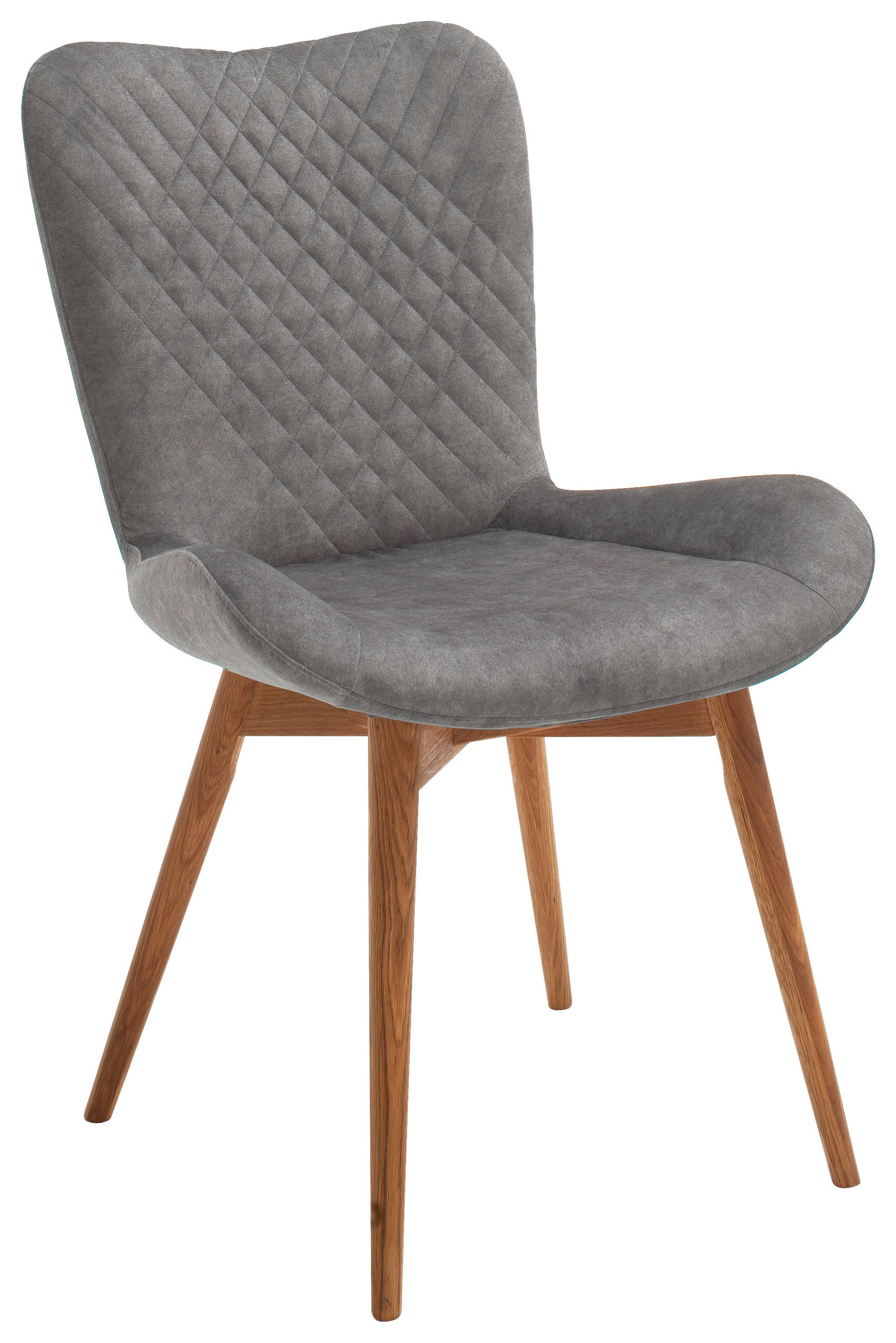 STUHL Velours Grau, Eichefarben Wildeiche massiv  - Eichefarben/Grau, Natur, Holz/Textil (58/88/67cm) - MID.YOU