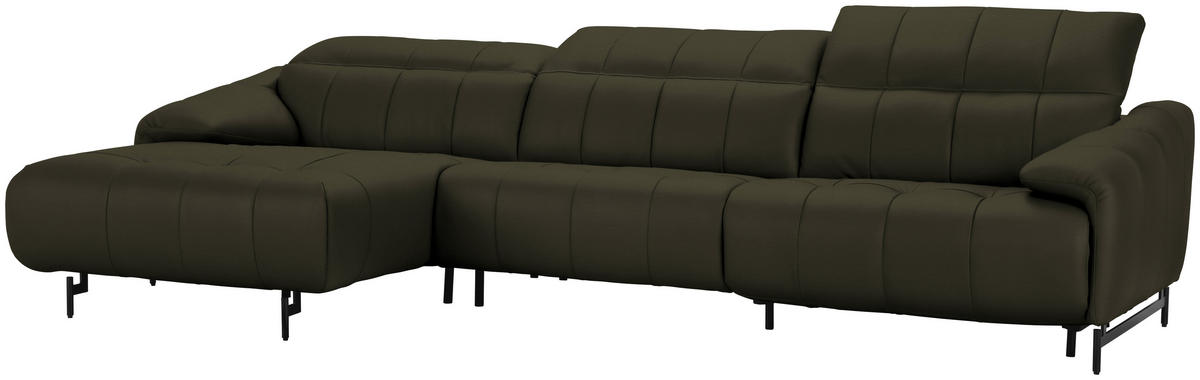 ECKSOFA in Echtleder Olivgrün  165/313 cm  - Beige/Schwarz, Design, Leder/Metall (165/313cm) - Belluti